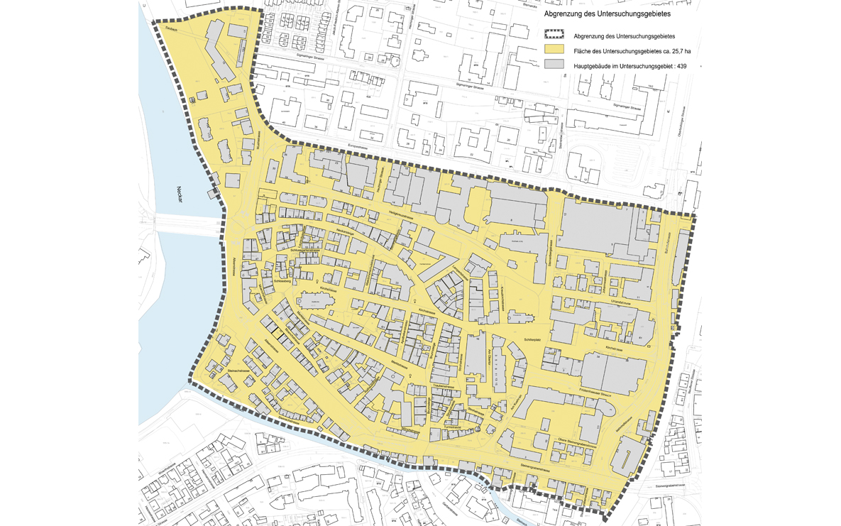 Untersuchungsgebiet für die Stadtbildsatzung der Altstadt Nürtingen