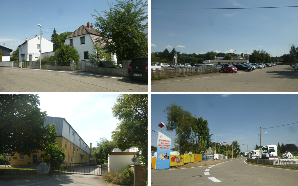 Bilderserie: Wohngebäude entlang Auweg, Langzeitparkplätze, leerstehendes Firmengebäude, Festplatz mit Volksfest